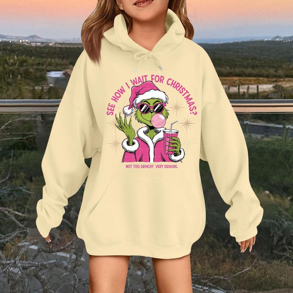 Children's Fashionable Casual Long-sleeved Loose Christmas Print Pullover Hooded Sweatshirt