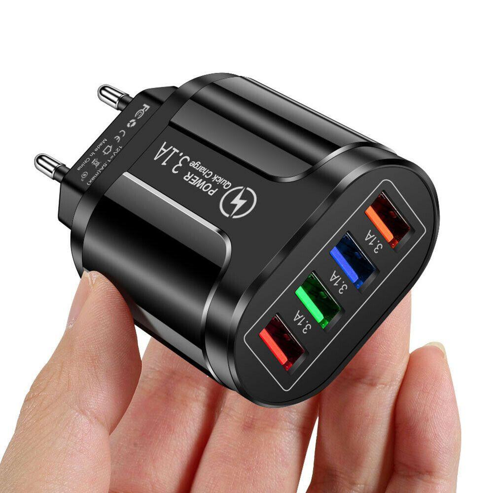 Travel 4 Ports LED Fast Quick Charger USB Transformer Power Supply Adapter