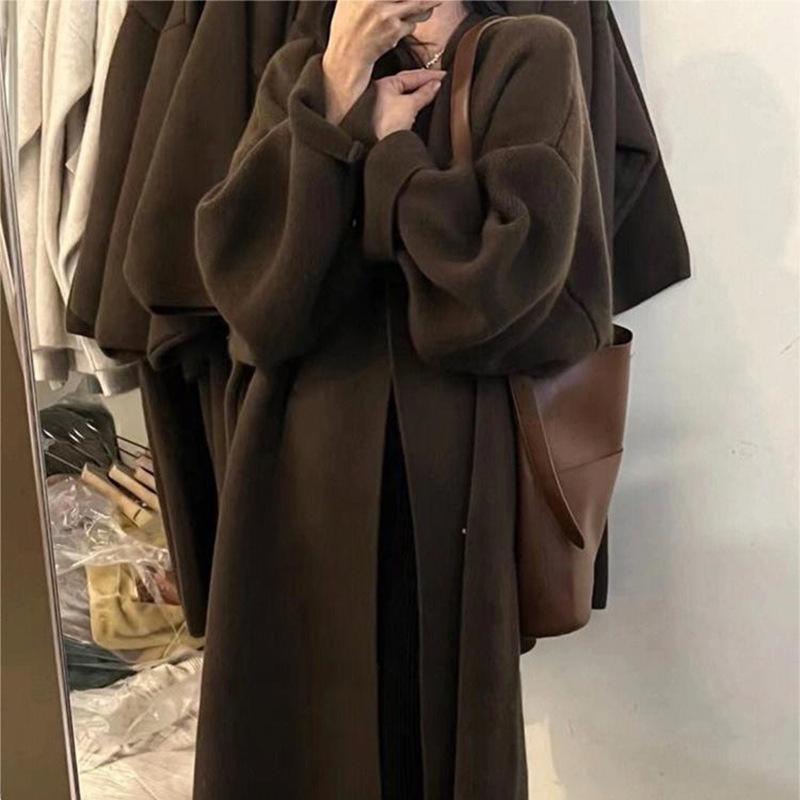 Ladies' Autumn and Winter Lazy Style Soft and Sticky Design Sense Solid Color Retro Long Sweater Jacket Knitted Cardigan Coat for Women