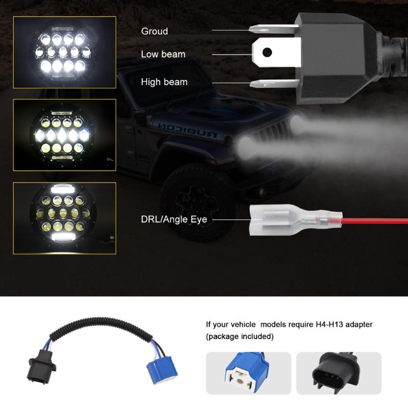 Universal 7'' Round LED Headlight for LJ 1997-2018 SUV Car Fog Light LED Headlights ith /Lo Beam DRL Eye