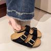 2024 2024 летние женские тапочки из пробки с двумя пряжками из коровьей замши на плоской подошве сандалии для женщин в стиле ретро 2024 садовые мюли-сабо