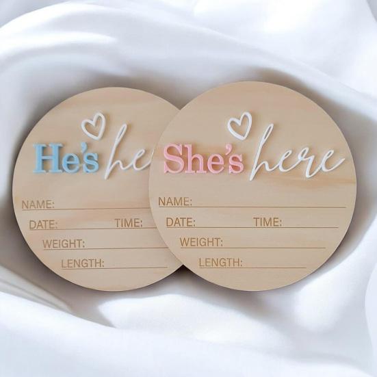 Birth Announcement Sign Wooden Baby Name Weight Length Date Time Plaque Nursery Photo Prop Keepsake Sign for Baby Shower Gift