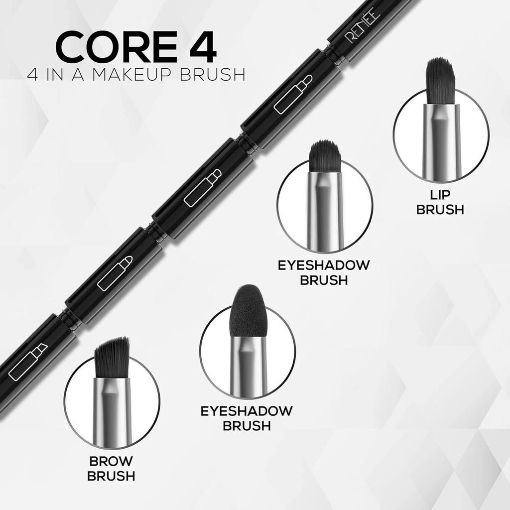RENEE Core 4, 4-in-1 Makeup Brush, a Multipurpose Wand With 2 Eyeshadows