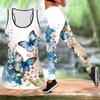 Peach Blossom Print Yoga Outfit for Women Fashion Workout Leggings Fitness Sports Casual Yoga Set Sports Suit