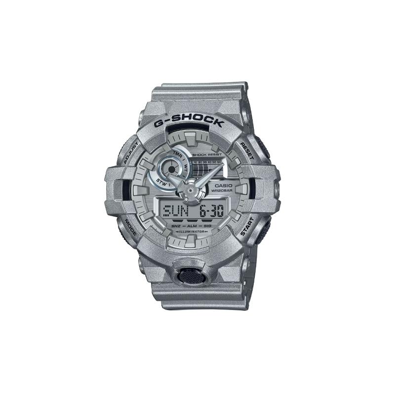 Casio Серия G-SHOCK с двойным дисплеем (ЖК/стрелочным), водонепроницаемость 200 м, кварцевый механизм, полимерный ремешок, японские и корейские часы, унисекс, серебристый GA-700FF-8AJF