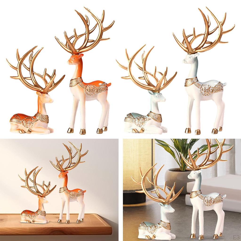1 пара скульптура оленей, статуи, настольная коллекция, универсальное украшение для полки, орнамент фэншуй для