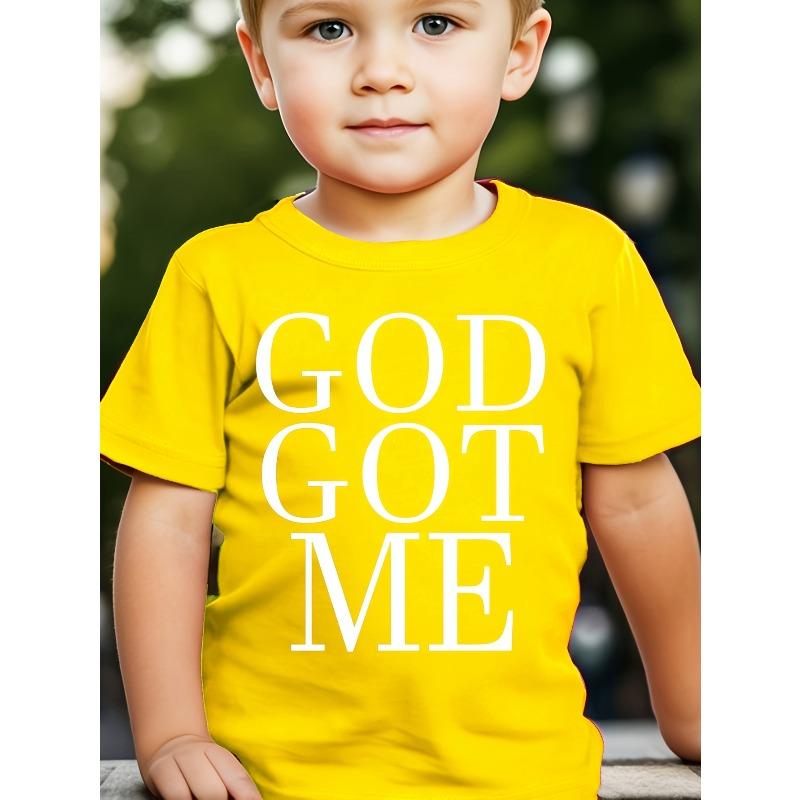 Европейские размеры Мальчишеская футболка с принтом букв "GOD GOT ME", Новинка, Простая и удобная, Летний детский топ