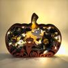 Wooden Halloween Multi-Layer Simulation Pumpkin with Haunted House Ghost and Scarecrow Ornaments Tabletop Ornament