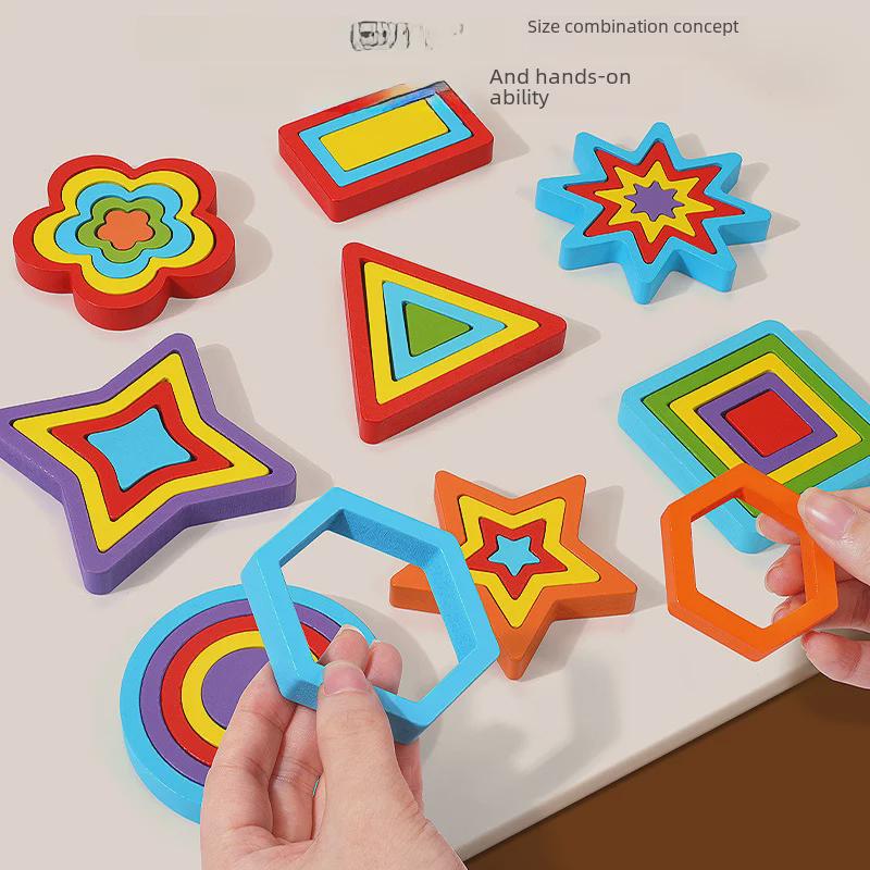 Деревянный пазл Монтессори: Игрушка для сопоставления геометрических фигур для детей 1-3 лет