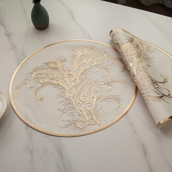 Круглый термостойкий коврик для столовых приборов из золотого ПВХ, защитный коврик для стола, противоожоговые изолированные салфетки для столовых приборов для домашней столовой, свадебной кухни
