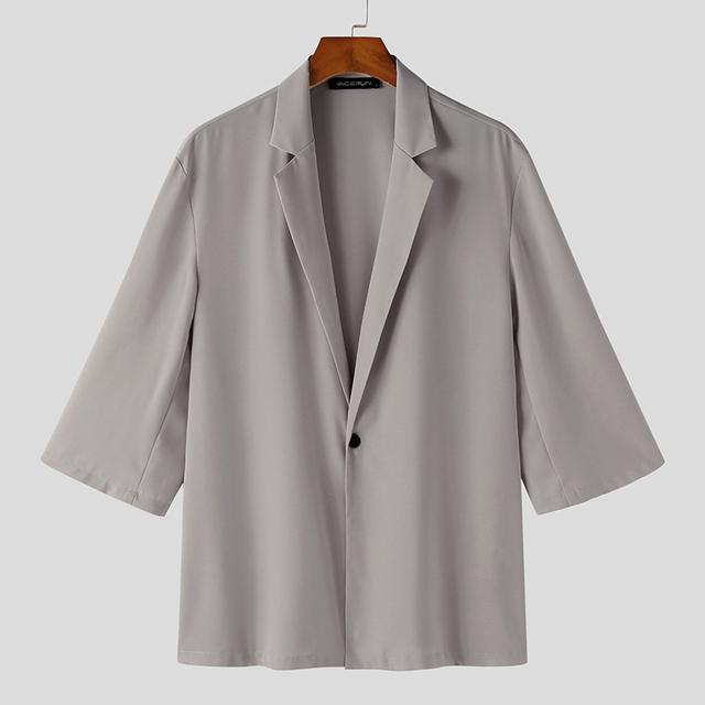 Универсальный пиджак, модный мужской простой однотонный повседневный пиджак с коротким рукавом, хорошо облегающие топы, костюм, пальто, большие размеры