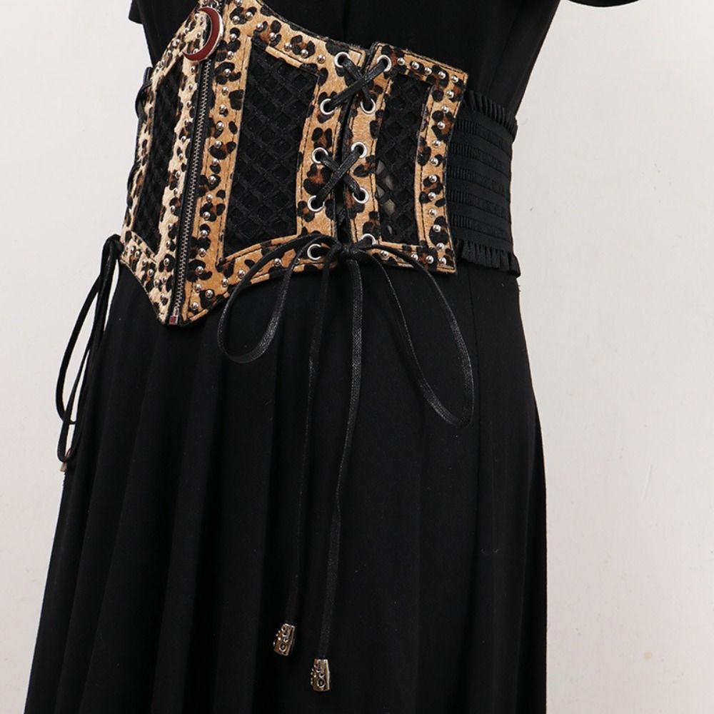 Waistband Hollow Corset Belts PU Leather Wide Waist Belt Slimming Leopard Print Cummerbunds Women