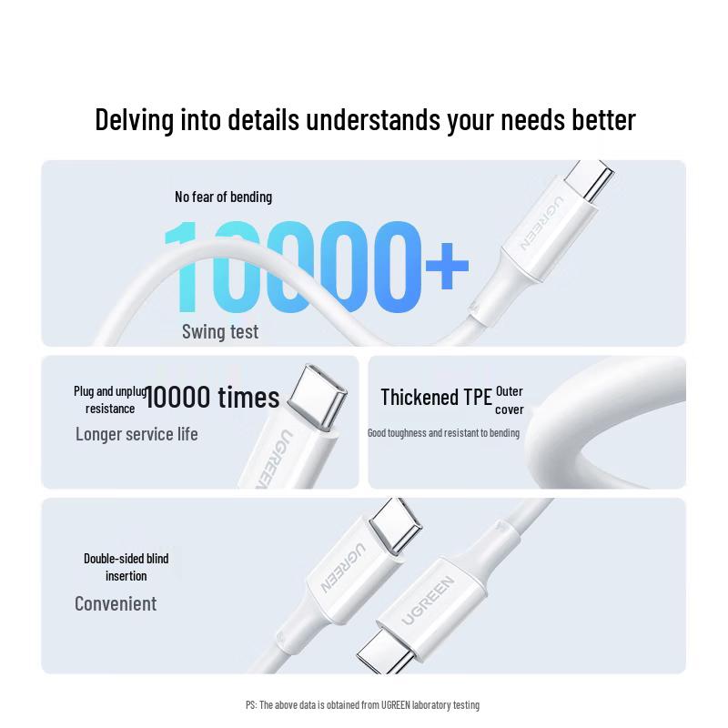Ugreen Двойной кабель Type-C на Type-C для быстрой зарядки PD60W