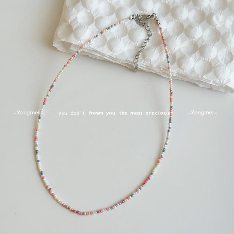Стиль Mori sweet girl DIY цветная нить с бусинами из риса, женская дофаминовая бусинная цепочка на шею