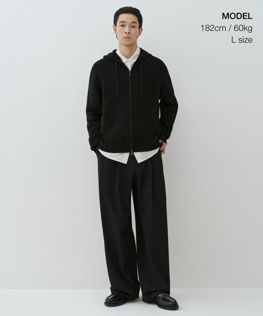 MUSINSA STANDARD Washable Supima Cotton Knit Hooded Zip-Up [Black]