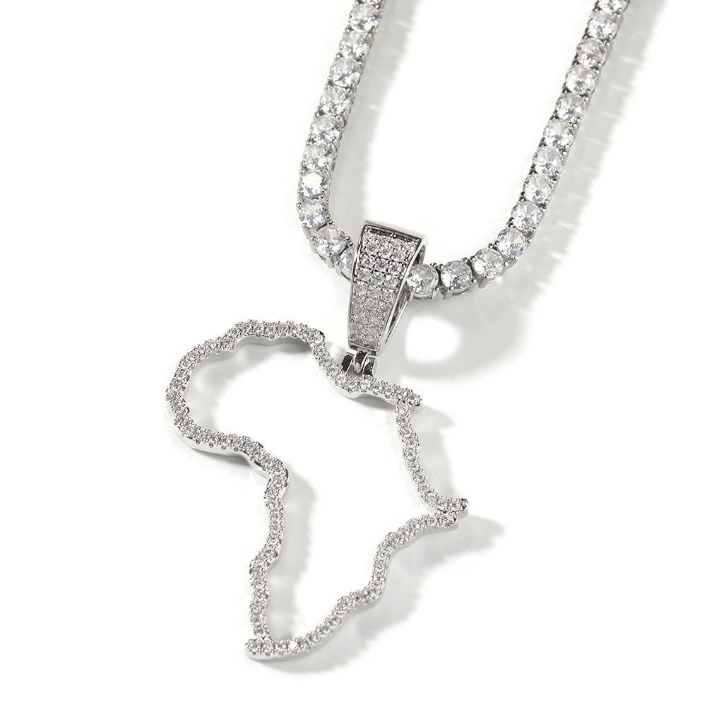 Custom Hollow Gold Jewelry African Map Pendant Brass 5A Cubic Zircon Iced Out CZ Tennis Chains Hip Hop Necklace