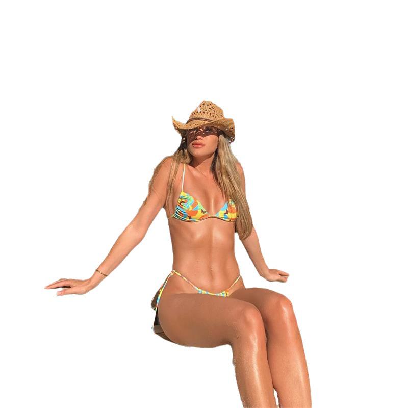 2024 Сексуальное бикини с открытой спиной, принтом и бандажной завязкой, с разрезом - Европейский и американский стиль для женщин