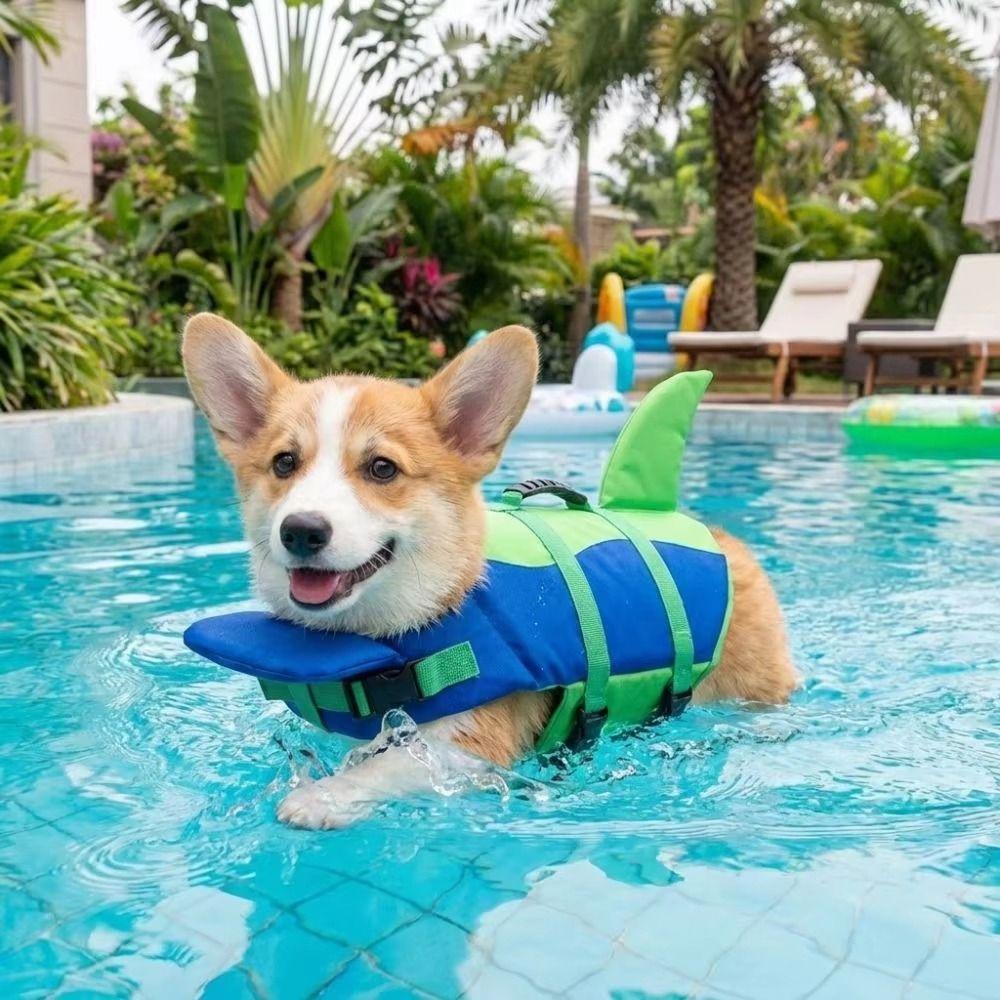 Waterproof Dog Swimming Vest Shark Shape Dog Buoyancy Vest Puppy Safety Vest Lake Boating