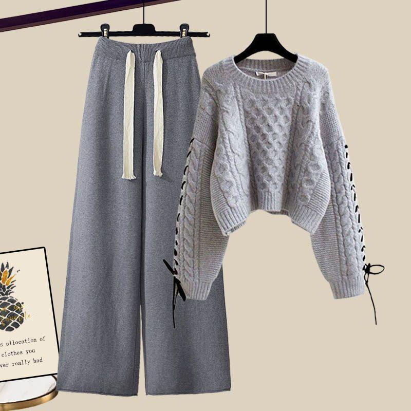 Plus-Size Women's Fashionable Knitted Sweater and Casual Pants Two-Piece Set for Autumn and Winter
