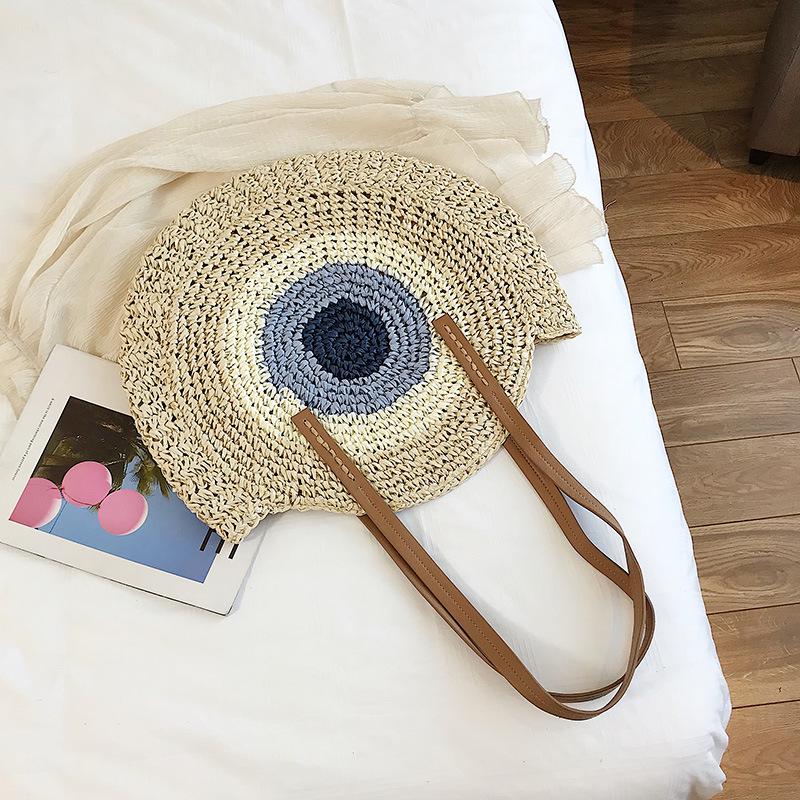 Round Women Handbag Handmade Shoulder Bag Bohemian Summer Beach Bags Woven Straw Bag Large Capacity Female Travel Tote