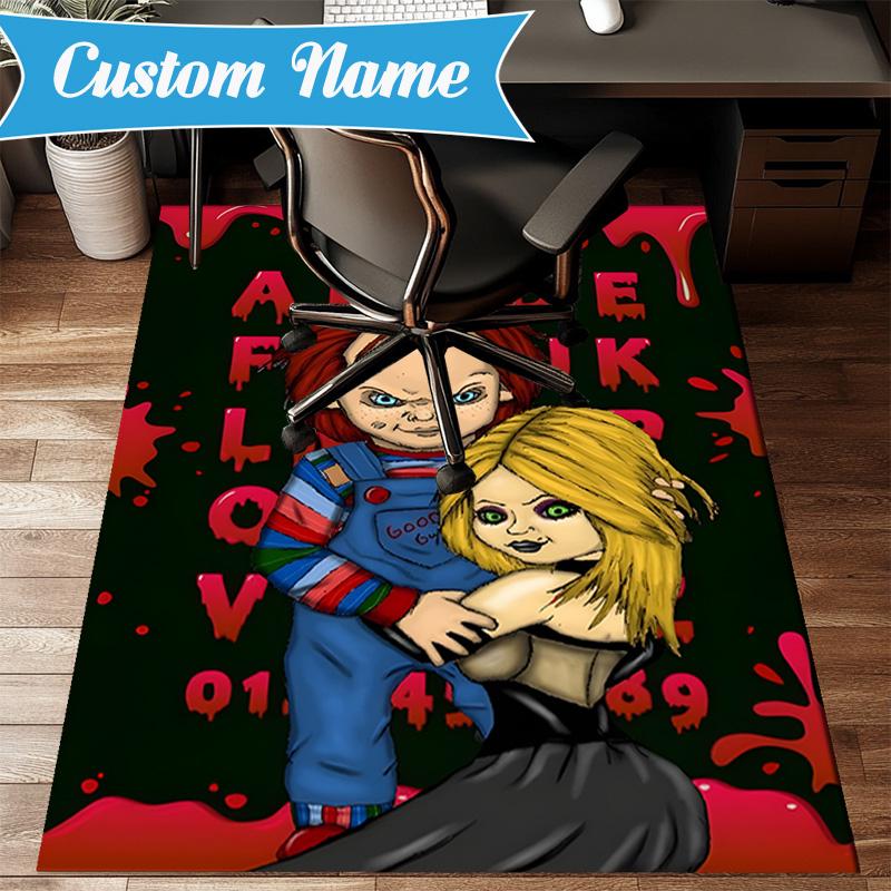 Custom Name Chucky's Bloody Tale Rug for Living Room, Game Rooms, Office, Bedroom, Floor Mat Playful Design, fan gifts Christmas decor