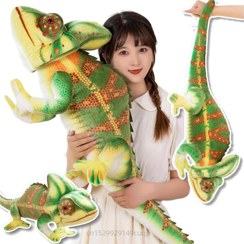 80/110cm Simulation Giant Lizard Chameleon Plush Doll Pillow Green Pattern Insect Reptile Plush Toy Home Decor Gift for Boys