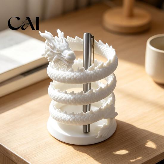 Decorative Pen Cup for Study Coiled Dragon Holder, Chinese Style Pencil Holder Desk Organizer, Stationery Storage Container Office School Supplies
