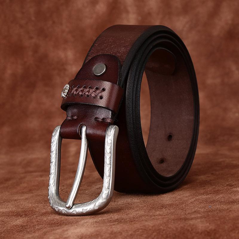 Ремень мужской простой модный тренд из натуральной кожи растительного дубления, воловья кожа с пряжкой, подходящая к джинсам, мужской кожаный ремень для отдыха