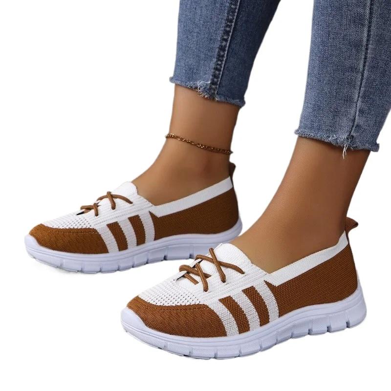 2024 High Quality Women's Shoes Spring and Autumn Women's Flat Shoes Fashionable Color Matching Mesh Breathable Women's Shoes