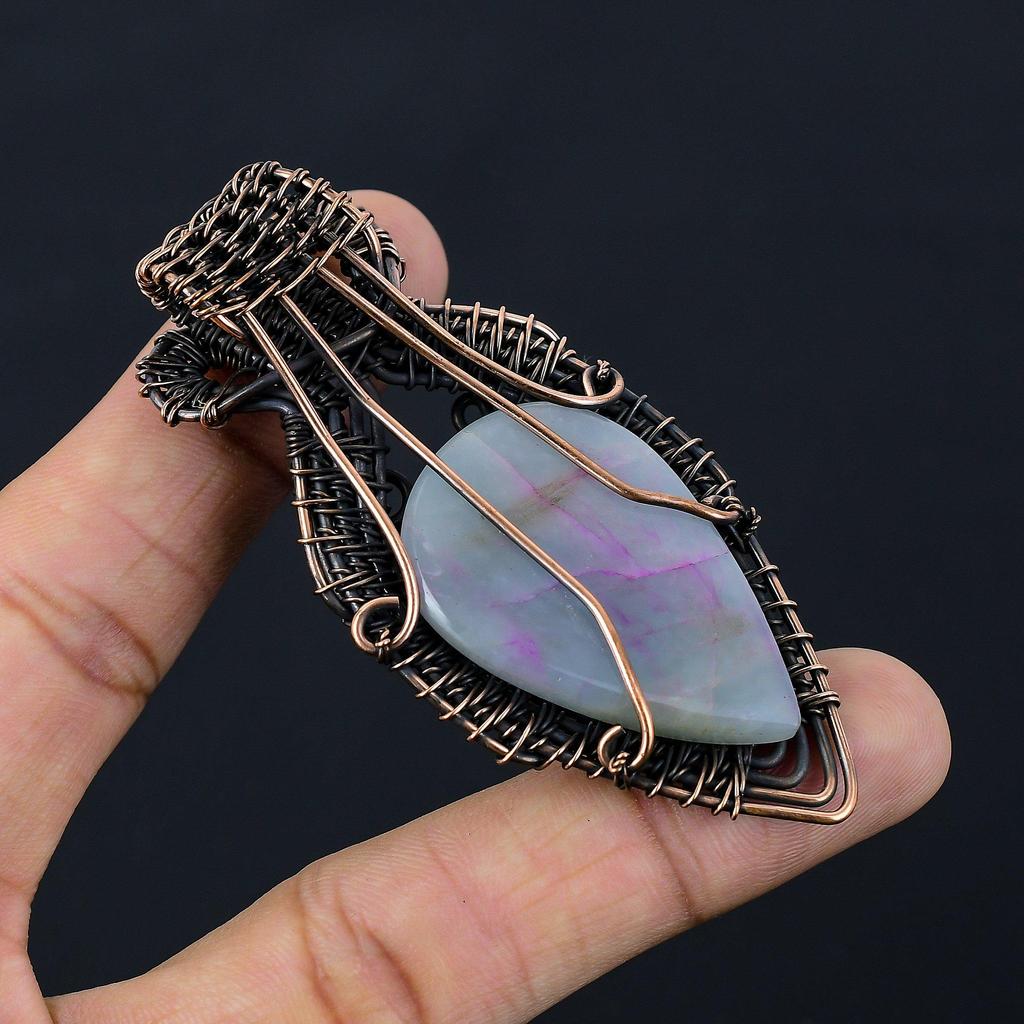 Драгоценный камень аквамарин из чистой медной проволоки, завернутый в подвеску ручной работы, ювелирное изделие для новогоднего подарка