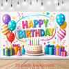 1 piece of 2D flag - birthday party banner background with colorful balloons