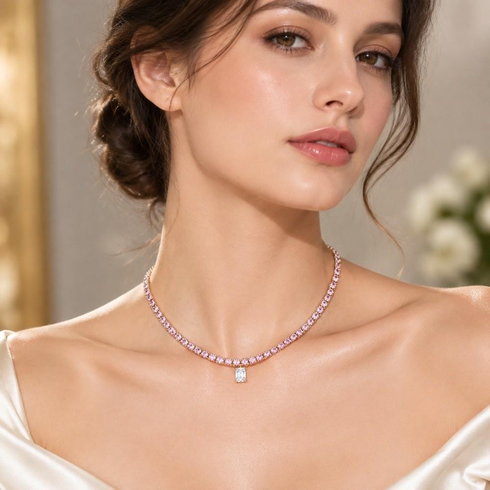 Closely Set Rhinestone Tennis Necklace Lightweight Macaron Color Necklace Versatile Jewelry Wear
