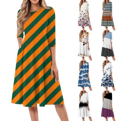 Женское повседневное модное платье миди с круглым вырезом и рукавом три четверти