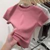 Dopamine Thread Slimming Women's Short Sleeve Summer T-shirt Straight Shoulder Round Neck