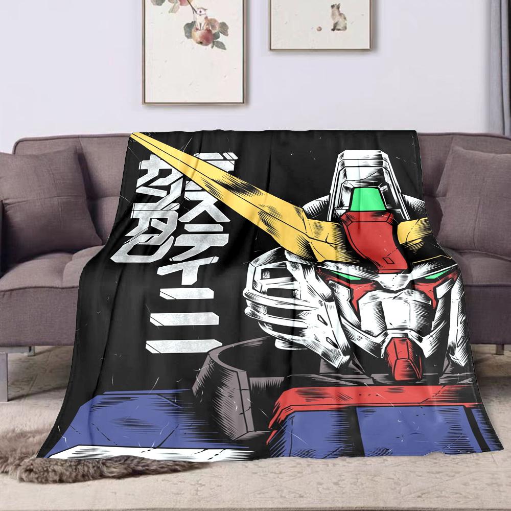 Mecha Robot Head with Japanese Text Patterned flannel blanket perfect for the bedroom living room, sofa, or a little nap