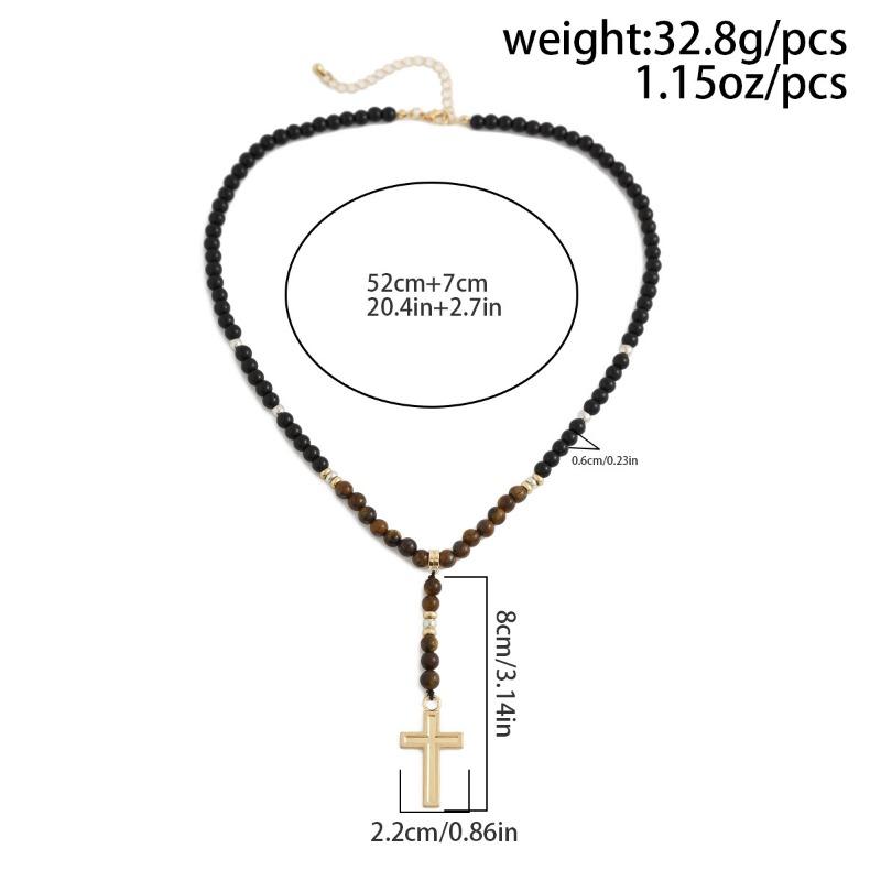 Винтажное ожерелье из бисера с натуральными тигровыми камнями для мужчин, подвеска в виде креста в стиле хип-хоп, длинные цепочки с бусинами, ожерелье, мужское ожерелье, ювелирные изделия