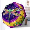 Colorful Dragonfly Moon Phase Automatic Opening Umbrella Portable Folding Design with 8 Bone Iron Frame,Perfect for Outdoor Use,Festive