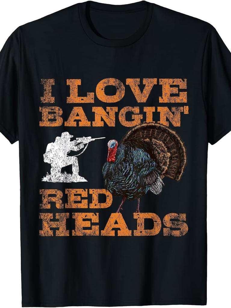 Retro Turkey Hunting T-Shirt - I Love Bangin' Red Heads Graphic Tee, Suitable fo