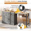 Kitchen Island on Casters, Extendable Dining Area with Waste Bin Compartment and Drawers, Freestanding, Ideal for Kitchen and Dining Room (Grey)