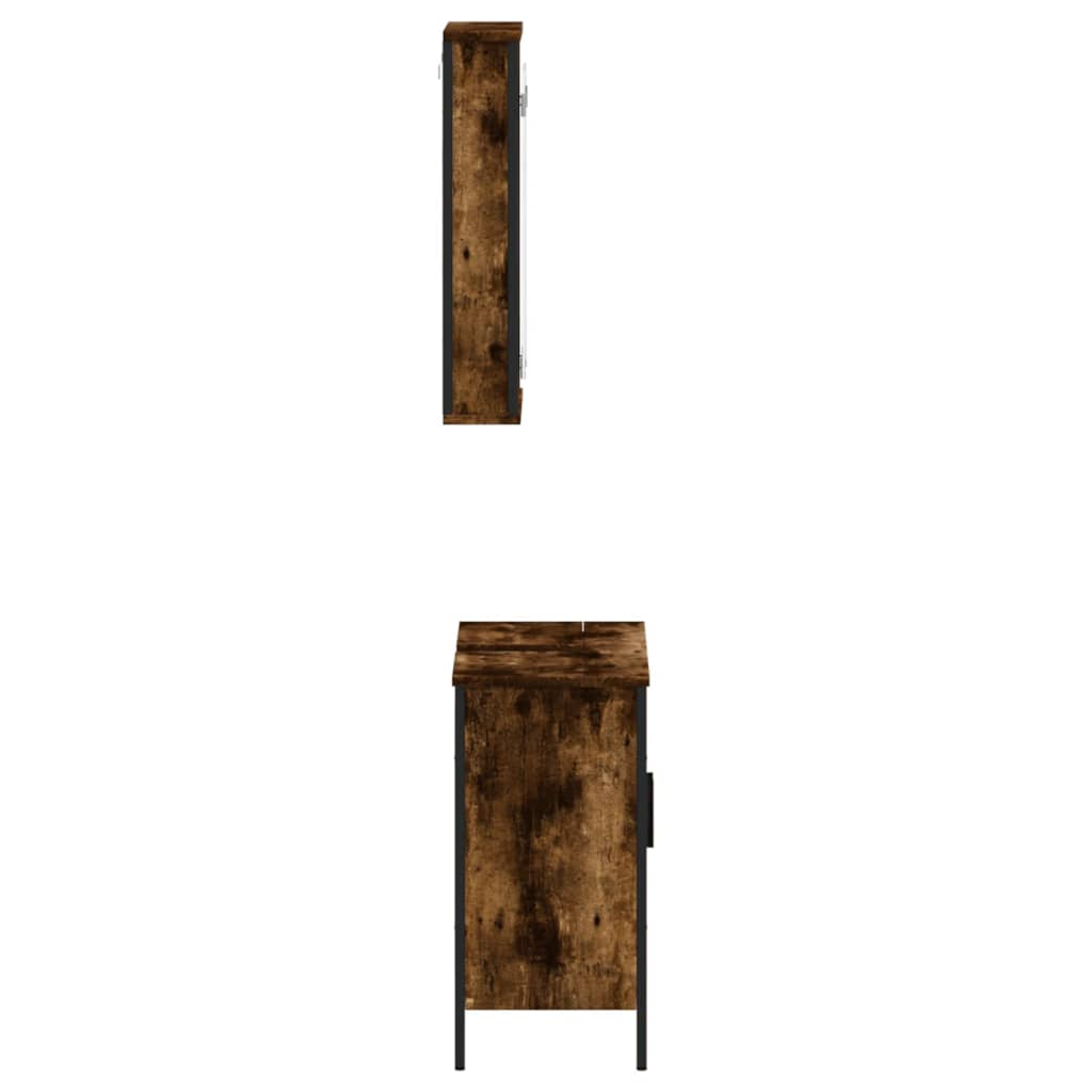 2 Piece Bathroom Furniture Set Smoked Oak Wood Based Material