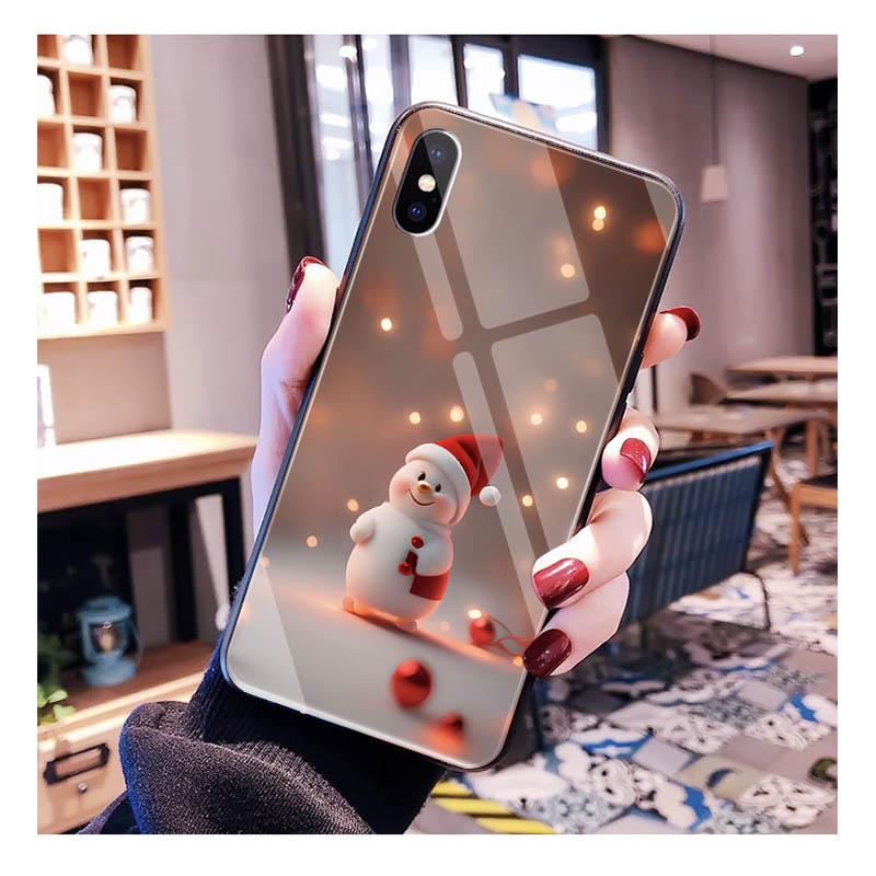 Glass phone case For iPhone 17 Pro Max Air 17 16 15 14 13 Pro Max 15 16 Pro 15Plus Snowman Christmas