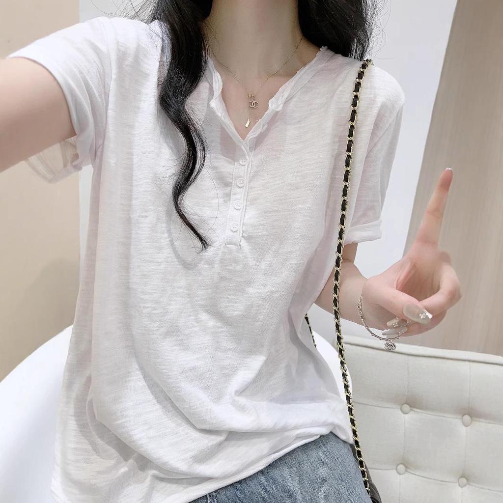 White Bamboo Cotton Women's Summer Short-Sleeve Casual T-Shirt