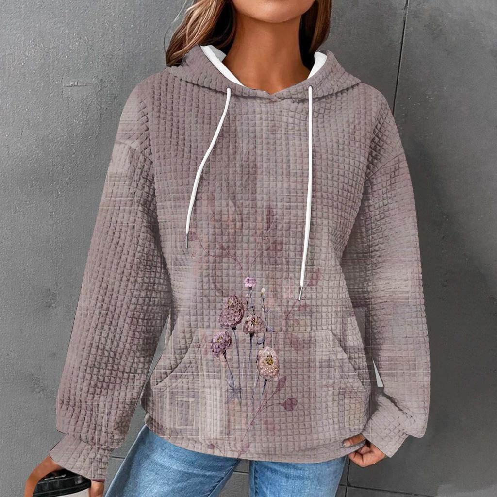 Женские повседневные толстовки с капюшоном и шнурком с длинным рукавом и принтом, пуловер с карманами