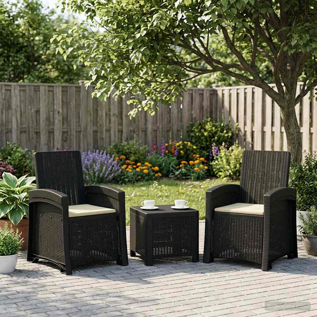 Garden Lounge Chairs Rattan Look 2 pcs Anthracite and Cream PP