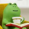 Cartoon Frog Animal Statue Resin Drinking Coffee Frog Micro Landscape Creative Funny Frog Reading Sculpture Gift for Frog Lovers