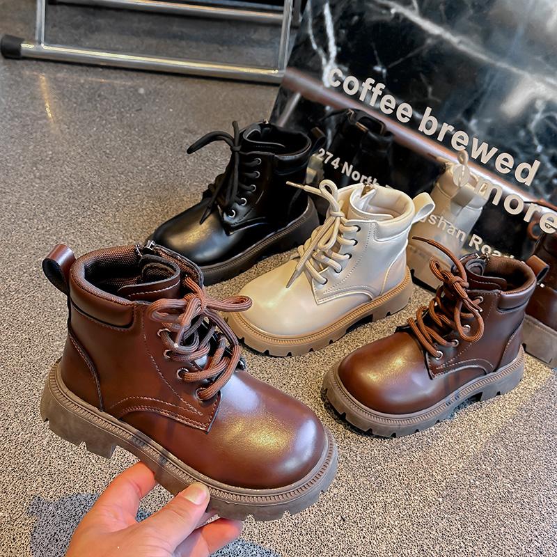Children's Boots for Girls Toddlers Causal Leather Boots Fashion Round-toe Thick Bottom Kids Solid Color Ankle Boots Versatile