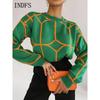 INDFS Women's Fashion Casual Fall Winter Colour Block Print Long Sleeve O-Neck Sweaters