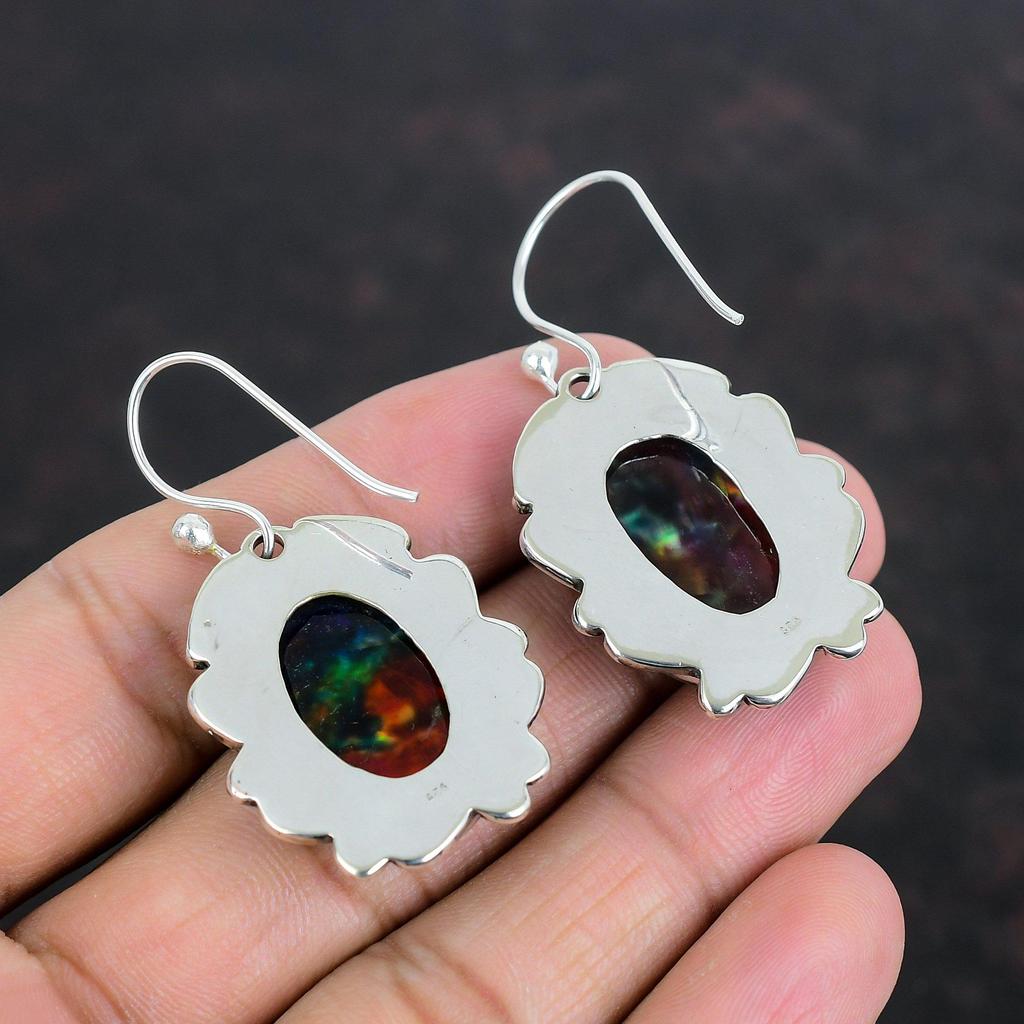 Граненые серьги из аммолита, серьги из стерлингового серебра 925 пробы, серьги с драгоценными камнями, ювелирные изделия из аммолита, серьги-подвески ручной работы, подарки для нее, дизайнерские украшения