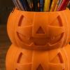 Spooky Office Supplies 3D Printed Double Pumpkin Pen Holder, Stacked Desktop Organizer, Ornament Halloween Stationery Storage Container for