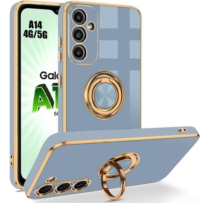 Coque - BOOLING - pour Samsung Galaxy A14 4G/5G - Antichoc TPU Souple - Support Anneau Rotatif - Bleu